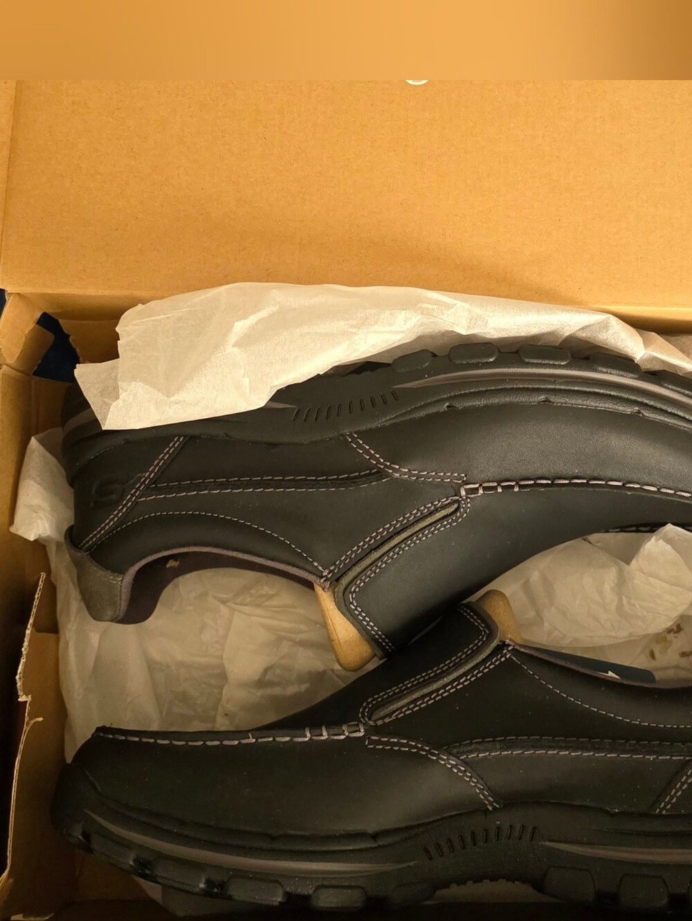 Skechers Men's Black Slip-On Work Loafers with Contrast Stitching
